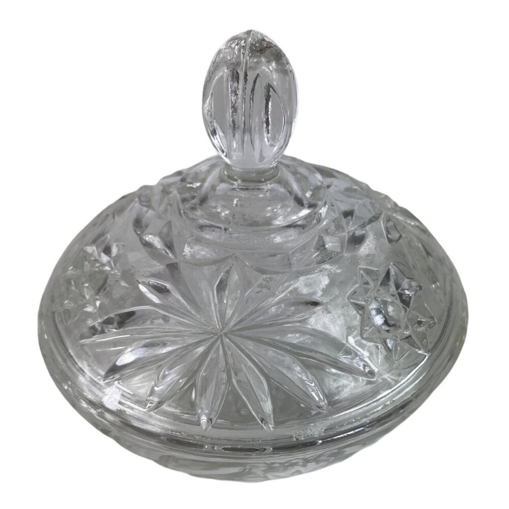 Anchor Hocking Prescut Clear Glass Candy Dish & Lid Pressed Star/Fan Design - Picture 4 of 11